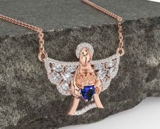 Diamond Sapphire Rose Gold Silver Claddagh Necklace