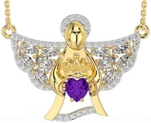 Diamond Amethyst Gold Silver Claddagh Necklace