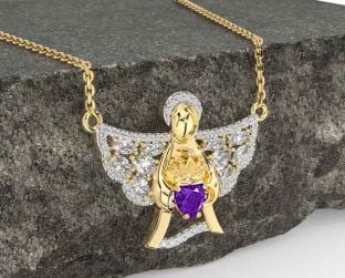 Diamond Amethyst Gold Silver Claddagh Necklace