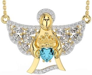 Diamond Aquamarine Gold Silver Claddagh Necklace