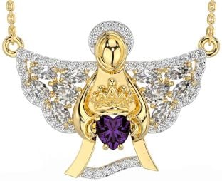 Diamond Alexandrite Gold Silver Claddagh Necklace