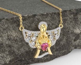 Diamond Pink Tourmaline Gold Silver Claddagh Necklace