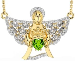 Diamond Peridot Gold Silver Claddagh Necklace