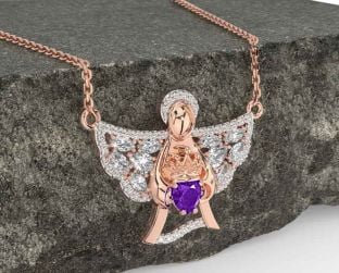 Diamond Amethyst Rose Gold Claddagh Necklace