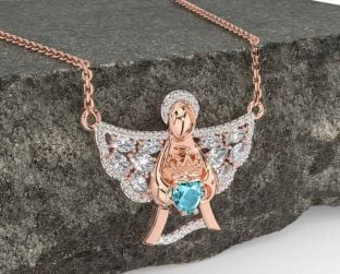 Diamond Aquamarine Rose Gold Claddagh Necklace