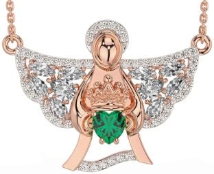 Diamond Emerald Rose Gold Claddagh Necklace