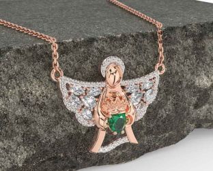 Diamond Emerald Rose Gold Claddagh Necklace