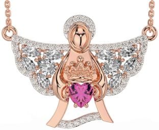 Diamond Pink Tourmaline Rose Gold Claddagh Necklace