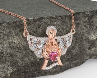 Diamond Pink Tourmaline Rose Gold Claddagh Necklace