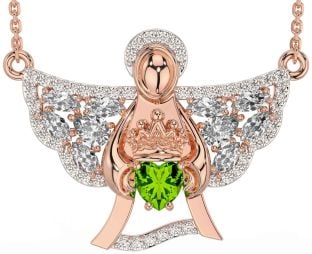 Diamond Peridot Rose Gold Claddagh Necklace