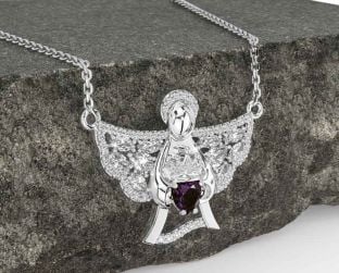 Diamond Alexandrite Silver Claddagh Necklace
