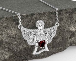 Diamond Garnet Silver Claddagh Necklace