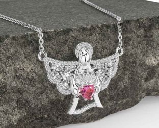 Diamond Pink Tourmaline Silver Claddagh Necklace