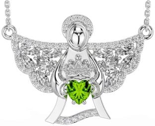 Diamond Peridot Silver Claddagh Necklace