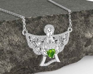 Diamond Peridot Silver Claddagh Necklace