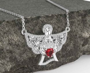 Diamond Ruby Silver Claddagh Necklace