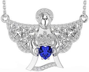 Diamond Sapphire Silver Claddagh Necklace