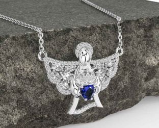 Diamond Sapphire Silver Claddagh Necklace