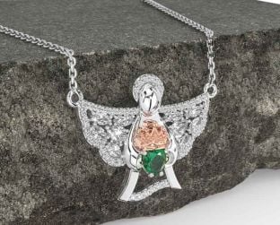 Diamond Emerald Rose Gold Silver Claddagh Necklace