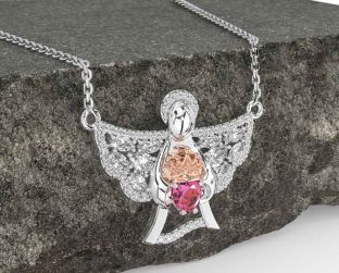 Diamond Pink Tourmaline Rose Gold Silver Claddagh Necklace