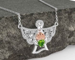 Diamond Peridot Rose Gold Silver Claddagh Necklace