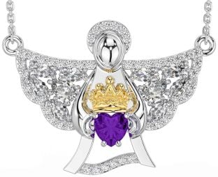 Diamond Amethyst Gold Silver Claddagh Necklace