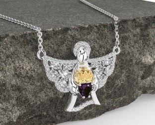 Diamond Alexandrite Gold Silver Claddagh Necklace