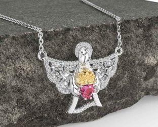 Diamond Pink Tourmaline Gold Silver Claddagh Necklace