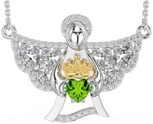 Diamond Peridot Gold Silver Claddagh Necklace
