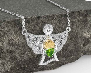 Diamond Peridot Gold Silver Claddagh Necklace