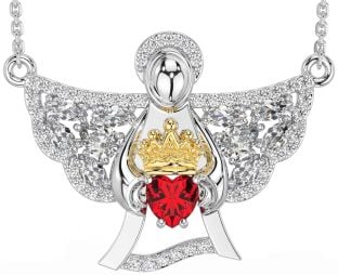Diamond Ruby Gold Silver Claddagh Necklace
