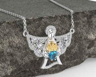 Diamond Topaz Gold Silver Claddagh Necklace