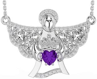 Diamond Amethyst White Gold Claddagh Necklace