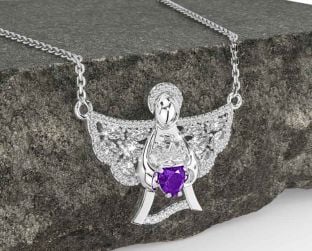 Diamond Amethyst White Gold Claddagh Necklace