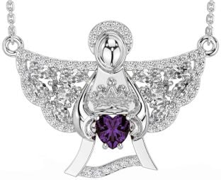 Diamond Alexandrite White Gold Claddagh Necklace