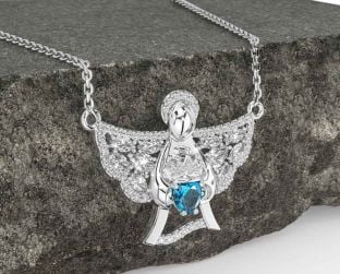 Diamond Topaz White Gold Claddagh Necklace