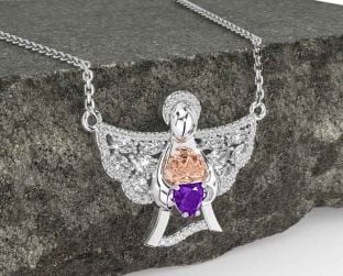 Diamond Amethyst White Rose Gold Claddagh Necklace