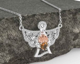 Diamond Citrine White Rose Gold Claddagh Necklace