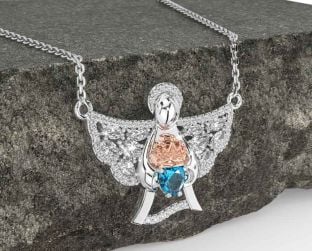 Diamond Topaz White Rose Gold Claddagh Necklace