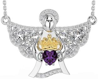 Diamond Alexandrite White Yellow Gold Claddagh Necklace