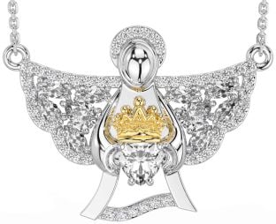 Diamond White Yellow Gold Claddagh Necklace