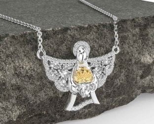 Diamond White Yellow Gold Claddagh Necklace