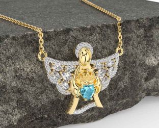 Diamond Aquamarine Gold Claddagh Necklace
