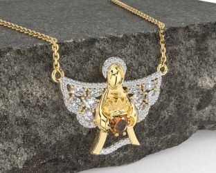 Diamond Citrine Gold Claddagh Necklace