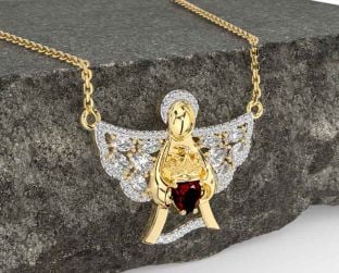 Diamond Garnet Gold Claddagh Necklace