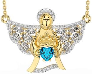 Diamond Topaz Gold Claddagh Necklace