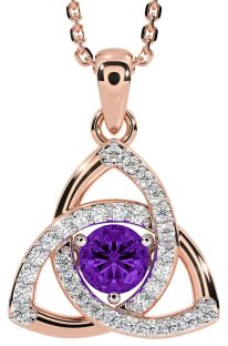 Diamond Amethyst Rose Gold Silver Celtic Trinity Knot Necklace