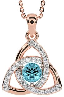 Diamond Aquamarine Rose Gold Silver Celtic Trinity Knot Necklace