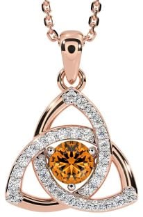 Diamond Citrine Rose Gold Silver Celtic Trinity Knot Necklace