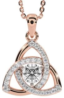 Diamond Rose Gold Silver Celtic Trinity Knot Necklace